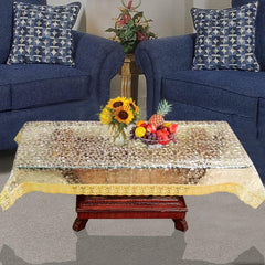 Homecrown Stone Print Golden Lace Waterproof Centre Table Cover (60x40 Inch)