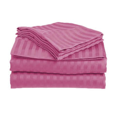 Homecrown Stripe Bedsheet for Single Bed with 1 Matching Pillow Cover – Dark Pink
