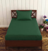 Homecrown Stripe Bedsheet for Single Bed with 1 Matching Pillow Cover – Dark Green
