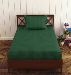 Homecrown Stripe Bedsheet for Single Bed with 1 Matching Pillow Cover – Dark Green