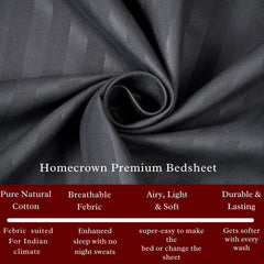 Homecrown Stripe Bedsheet for Single Bed with 1 Matching Pillow Cover – Dark Grey