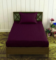 Homecrown Stripe Bedsheet for Single Bed with 1 Matching Pillow Cover – Wine