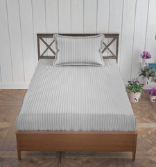 Homecrown Stripe Bedsheet for Single Bed with 1 Matching Pillow Cover – Light Grey
