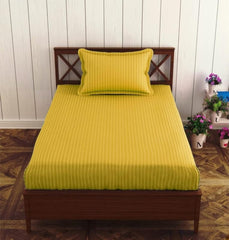 Homecrown Stripe Bedsheet for Single Bed with 1 Matching Pillow Cover – Yellow