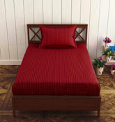 Homecrown Stripe Bedsheet for Single Bed with 1 Matching Pillow Cover – Maroon