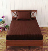 Homecrown Stripe Bedsheet for Single Bed with 1 Matching Pillow Cover – Brown