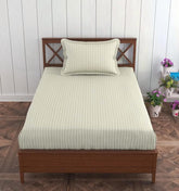 Homecrown Stripe Bedsheet for Single Bed with 1 Matching Pillow Cover – Beige