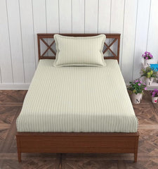 Homecrown Stripe Bedsheet for Single Bed with 1 Matching Pillow Cover – Beige