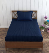 Homecrown Stripe Bedsheet for Single Bed with 1 Matching Pillow Cover – Dark Blue