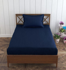 Homecrown Stripe Bedsheet for Single Bed with 1 Matching Pillow Cover – Dark Blue