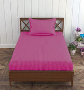 Homecrown Stripe Bedsheet for Single Bed with 1 Matching Pillow Cover – Dark Pink