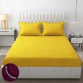Homecrown Cotton Feel Striped Elastic Fitted Double Bedsheet with 2 Pillow Covers – 72x78 Inch – Yellow