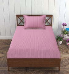Homecrown Stripe Bedsheet for Single Bed with 1 Matching Pillow Cover – Light Pink