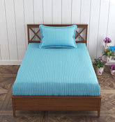 Homecrown Stripe Bedsheet for Single Bed with 1 Matching Pillow Cover – Light Blue