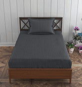 Homecrown Stripe Bedsheet for Single Bed with 1 Matching Pillow Cover – Dark Grey
