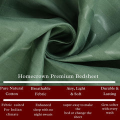 Homecrown Cotton Feel Striped Elastic Fitted Double Bedsheet with 2 Pillow Covers – 72x78 Inch – Dark Green