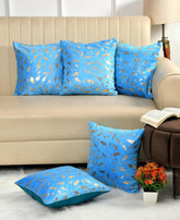 Homecrown Golden Leaf Velvet Cushion Covers Set of 5 (16x16 Inch) - Aqua