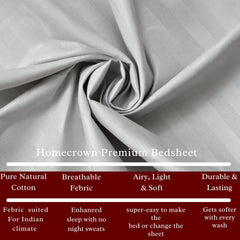 Homecrown Stripe Bedsheet for Single Bed with 1 Matching Pillow Cover – Light Grey