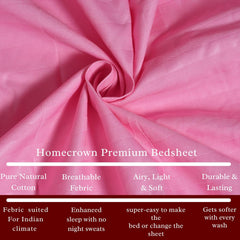 Homecrown Cotton Feel Striped Elastic Fitted Double Bedsheet with 2 Pillow Covers – 72x78 Inch – Light Pink