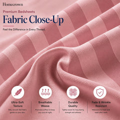Homecrown Dark Pink Satin Stripe Glace Cotton Double Bedsheet with 2 Pillow Covers (90 x 100 in) | Bedsheet | Homecrown