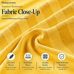 Homecrown Yellow Satin Stripe Glace Cotton Double Bedsheet with 2 Pillow Covers (90 x 100 in) | Bedsheet | Homecrown