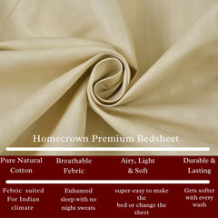 Homecrown Cotton Feel Striped Elastic Fitted Double Bedsheet with 2 Pillow Covers – 72x78 Inch – Beige