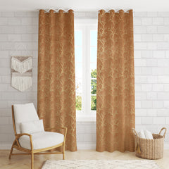 Homecrown Premium Velvet Fabric Room Darkening Curtains for Windows & Doors - Set of 2, Foil Print- Gold