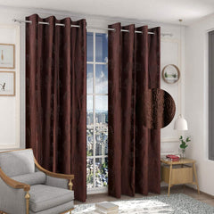 Homecrown Premium Tree Punch Embossed Design Curtains- Set of 2, Brown