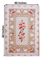 Homecrown Floral Print Cotton Centre Table Cover (60x40 Inch, Tulip Brown)