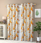 HOMECROWN Floral Printed Curtains for Windows and Doors – Set of 2, Orange