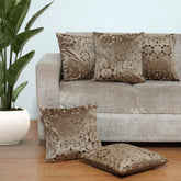 Homecrown Flower Design Velvet Cushion Covers 16x16 Inch – Set of 5 (Brown)
