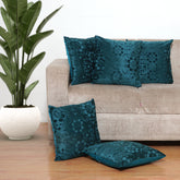 Homecrown Flower Design Velvet Cushion Covers 16x16 Inch – Set of 5 (Teal)