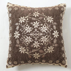 Homecrown Floral Velvet Cushion Covers 16x16 Inch – Set of 5 (Light Brown)