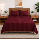 Homecrown Purple Wine Satin Stripe Glace Cotton Double Bedsheet with 2 Pillow Covers (90 x 100 in) | Bedsheet | Homecrown