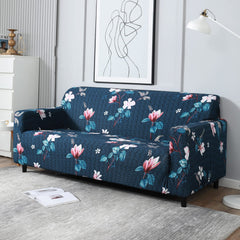 Homecrown Stretchable Fully Covered 5 Seater Sofa Cover Set (3+1+1) – Blue Floral Design, Universal Fit & Non-Slip Protection