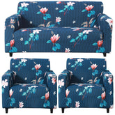 Homecrown Stretchable Fully Covered 5 Seater Sofa Cover Set (3+1+1) – Blue Floral Design, Universal Fit & Non-Slip Protection