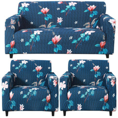 Homecrown Stretchable Fully Covered 5 Seater Sofa Cover Set (3+1+1) – Blue Floral Design, Universal Fit & Non-Slip Protection