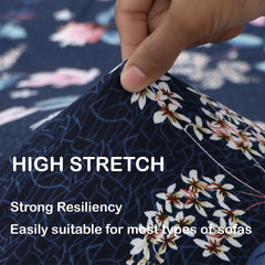Homecrown Stretchable Fully Covered 5 Seater Sofa Cover Set (3+1+1) – Blue Floral Design, Universal Fit & Non-Slip Protection