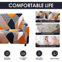 Homecrown Stretchable Fully Covered 5 Seater Sofa Cover Set (3+1+1) – Geometric Design, Universal Fit & Non-Slip Protection