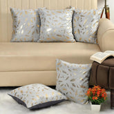 Homecrown Grey Velvet Cushion Covers Set of 5 (16x16 Inch) with Golden Leaf Foil Print | Cushion Covers | Homecrown