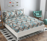Homecrown Glace Cotton Elastic Fitted Bedsheet with 2 Pillow Covers (78X72 Inches, Geometric Multi)