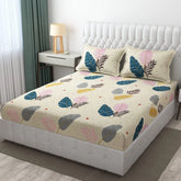 Homecrown Glace Cotton Elastic Fitted Bedsheet with 2 Pillow Covers (78X72 Inches, Cream)