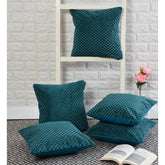 Homecrown Textured Velvet Cushion Covers Set of 5 (16x16 Inch) - Teal