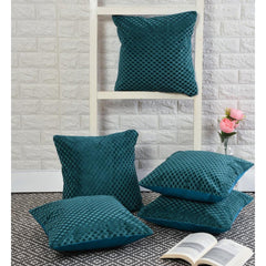Homecrown Textured Velvet Cushion Covers Set of 5 (16x16 Inch) - Teal