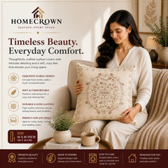 Homecrown Beige Floral Velvet Cushion Cover 16x16 Inch | Decorative Sofa Cushion Cover for Living Room & Bed | Cushion Covers | Homecrown