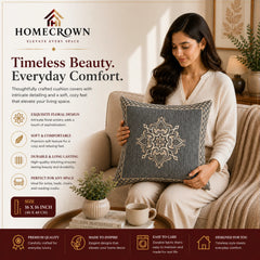 Homecrown Grey Mandala Velvet Cushion Cover 16x16 Inch | Decorative Sofa Cushion for Living Room & Home Décor | Cushion Covers | Homecrown