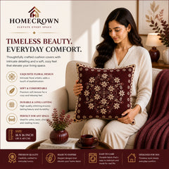 Homecrown Brown Floral Velvet Cushion Cover 16x16 Inch | Decorative Sofa Cushion Cover for Living Room & Bed | Cushion Covers | Homecrown
