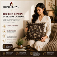 Homecrown Brown Floral Velvet Cushion Cover 16x16 Inch | Decorative Sofa Cushion Cover for Living Room & Bed | Cushion Covers | Homecrown