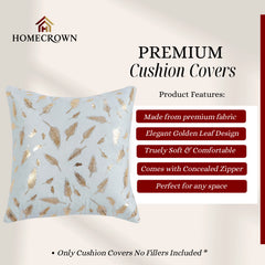 Homecrown White Velvet Cushion Covers Set of 5 (16x16 Inch) with Golden Leaf Foil Print | Cushion Covers | Homecrown