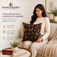 Homecrown Brown Velvet Cushion Covers Set of 5 (16x16 Inch) with Golden Leaf Foil Print | Cushion Covers | Homecrown